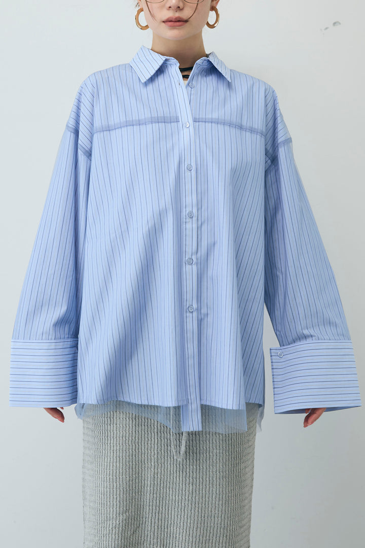 [予約/SET]チュール被せオーバーサイズシャツ+スプリングニットスカート(2set)