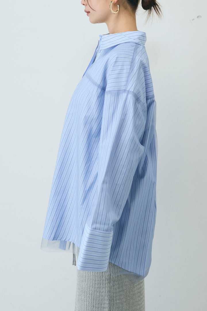 [予約/SET]チュール被せオーバーサイズシャツ+スプリングニットスカート(2set)