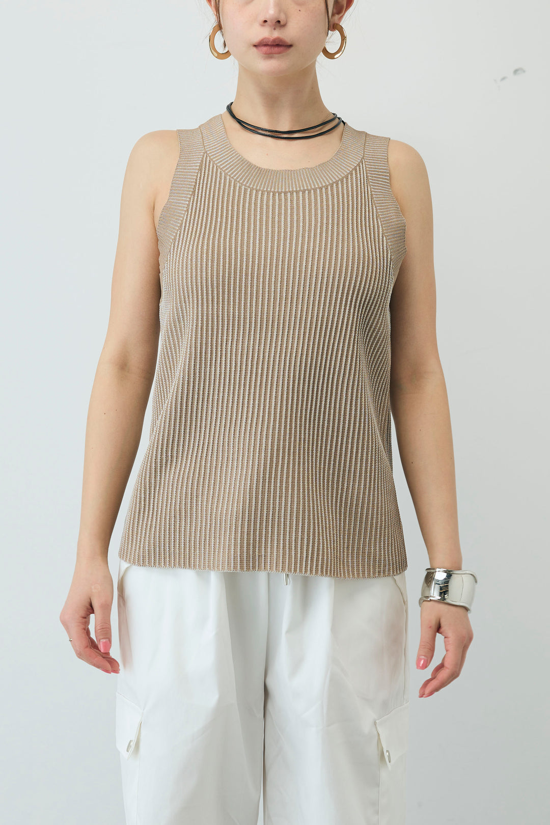 [予約/SET]編柄ノースリーブPO+リネンタッチルーズニットプルオーバー(2set)