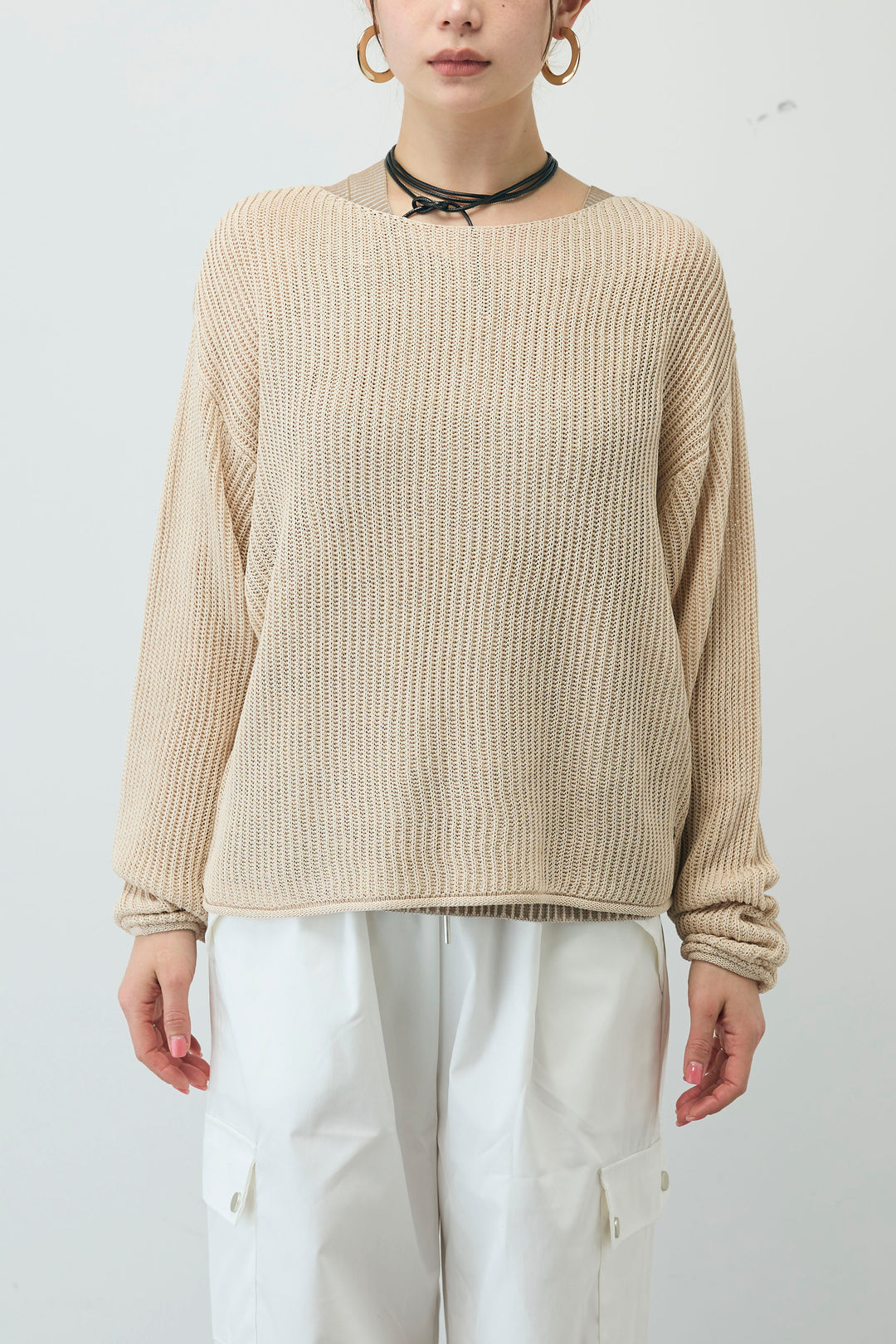 [予約/SET]編柄ノースリーブPO+リネンタッチルーズニットプルオーバー(2set)