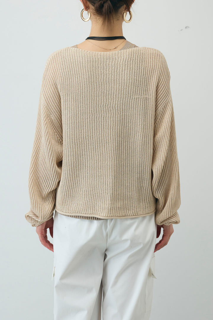 [予約/SET]編柄ノースリーブPO+リネンタッチルーズニットプルオーバー(2set)