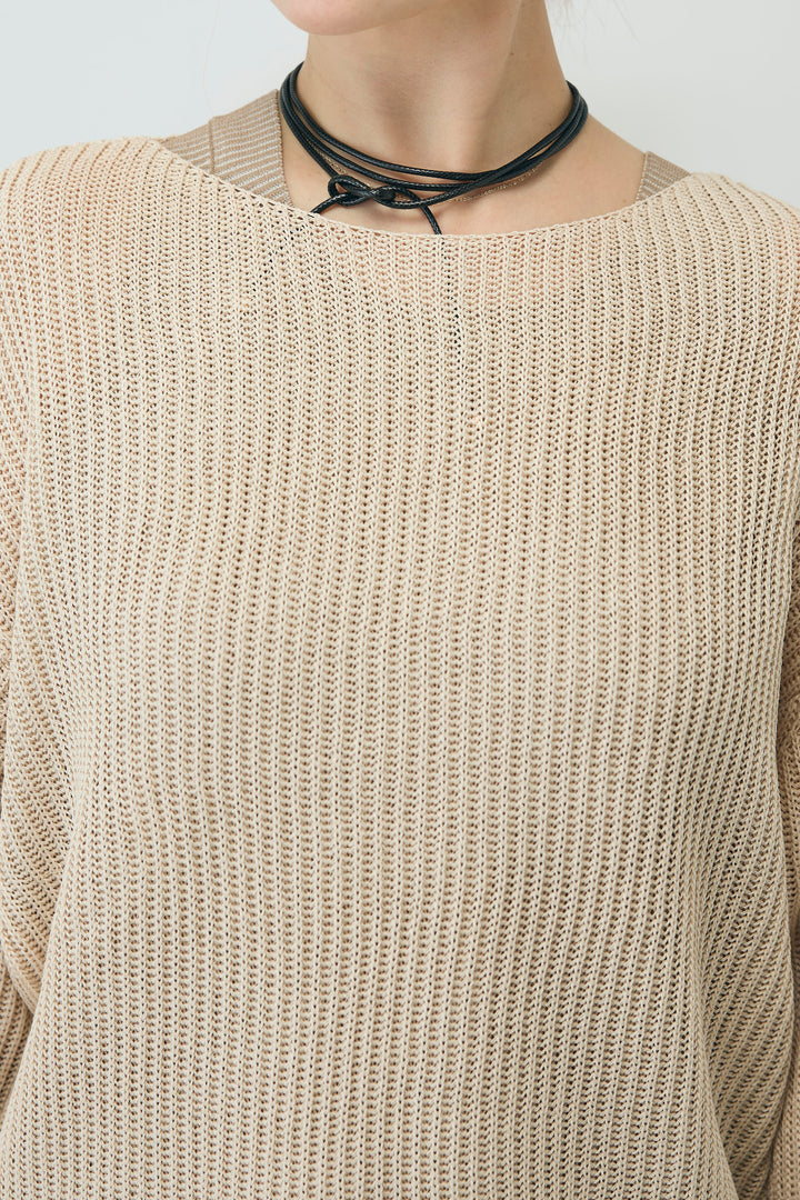 [予約/SET]編柄ノースリーブPO+リネンタッチルーズニットプルオーバー(2set)