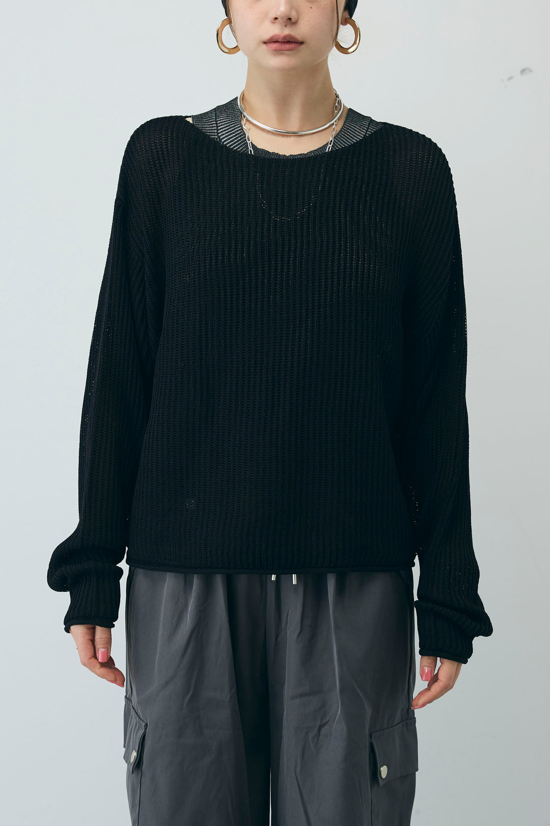 [予約/SET]編柄ノースリーブPO+リネンタッチルーズニットプルオーバー(2set)