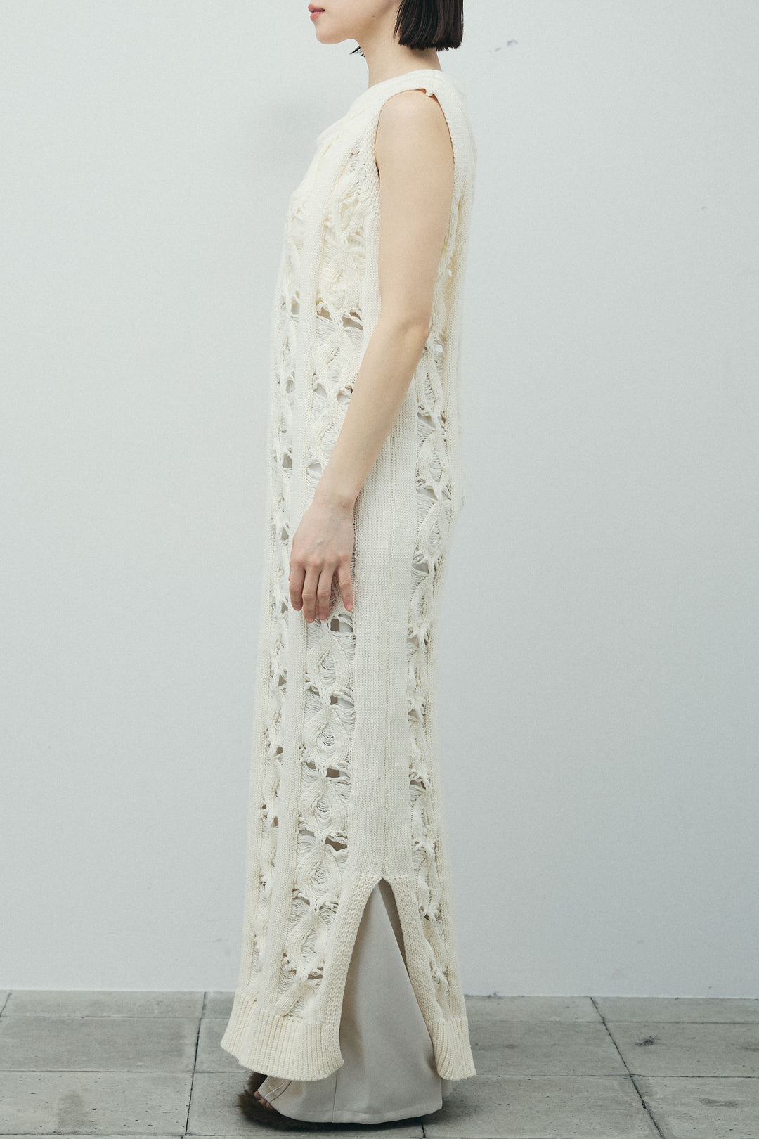 [予約/SET]ミックス編みニットワンピース+フロントロゴ入りリブタンクトップ+ハイウエストスキニーレギンス(3set)