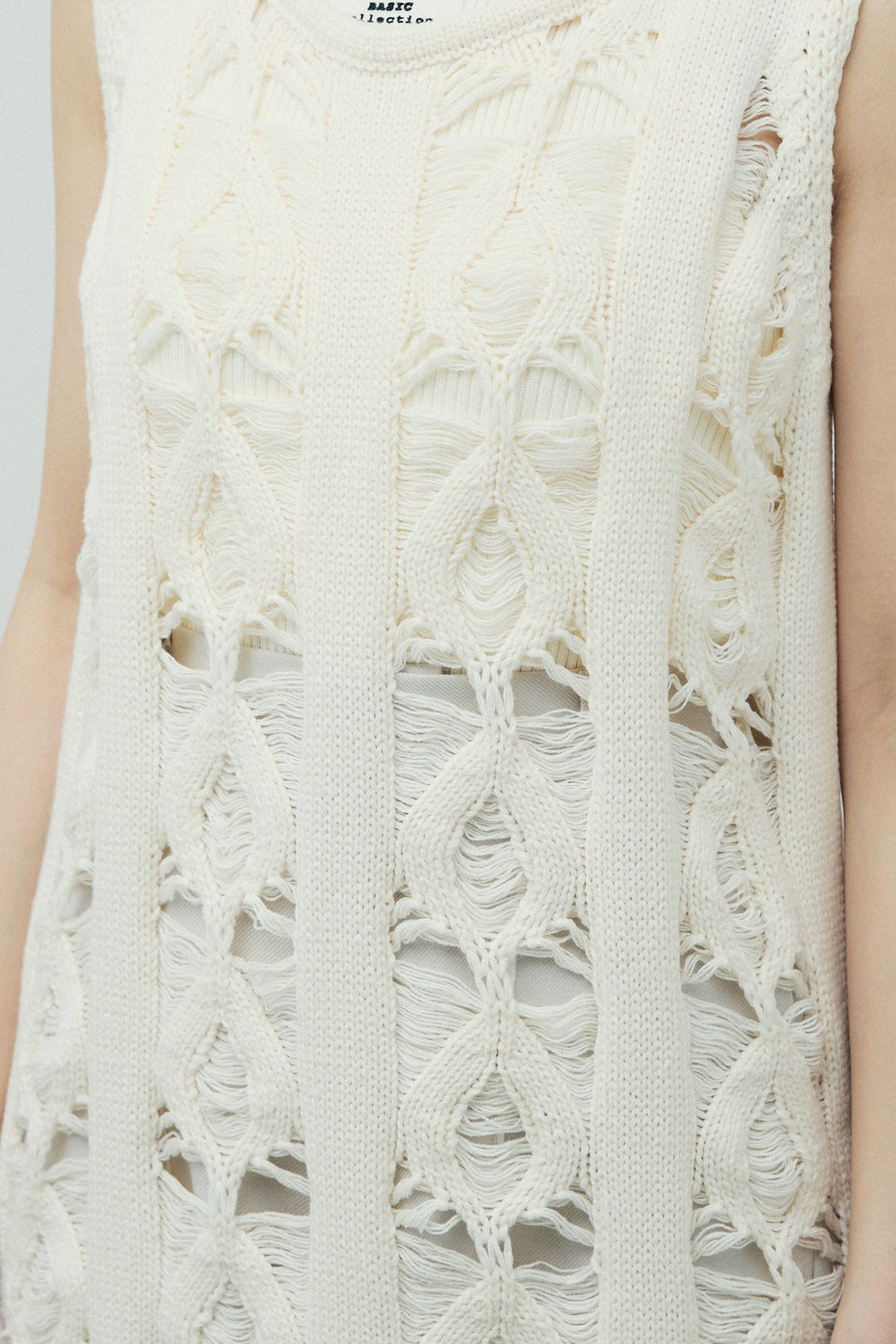 [予約/SET]ミックス編みニットワンピース+フロントロゴ入りリブタンクトップ+ハイウエストスキニーレギンス(3set)