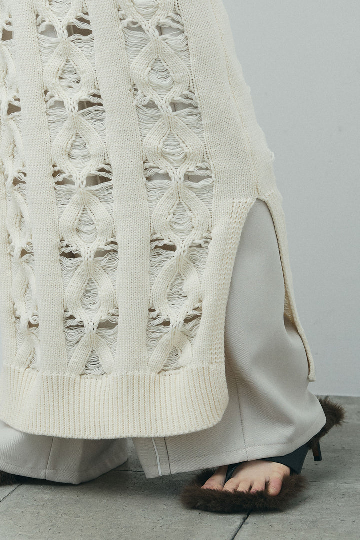 [予約/SET]ミックス編みニットワンピース+フロントロゴ入りリブタンクトップ+ヘザーエステルカーブパンツ(3set)