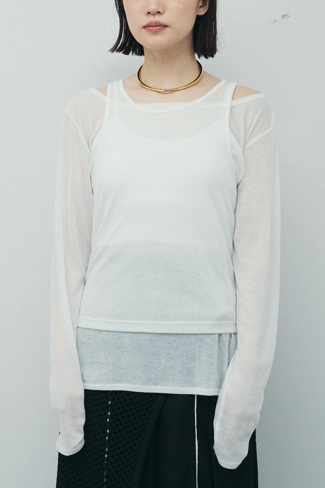 [予約/SET]シアーレイヤードトップス+ヘザーエステルカーブパンツ(2set)