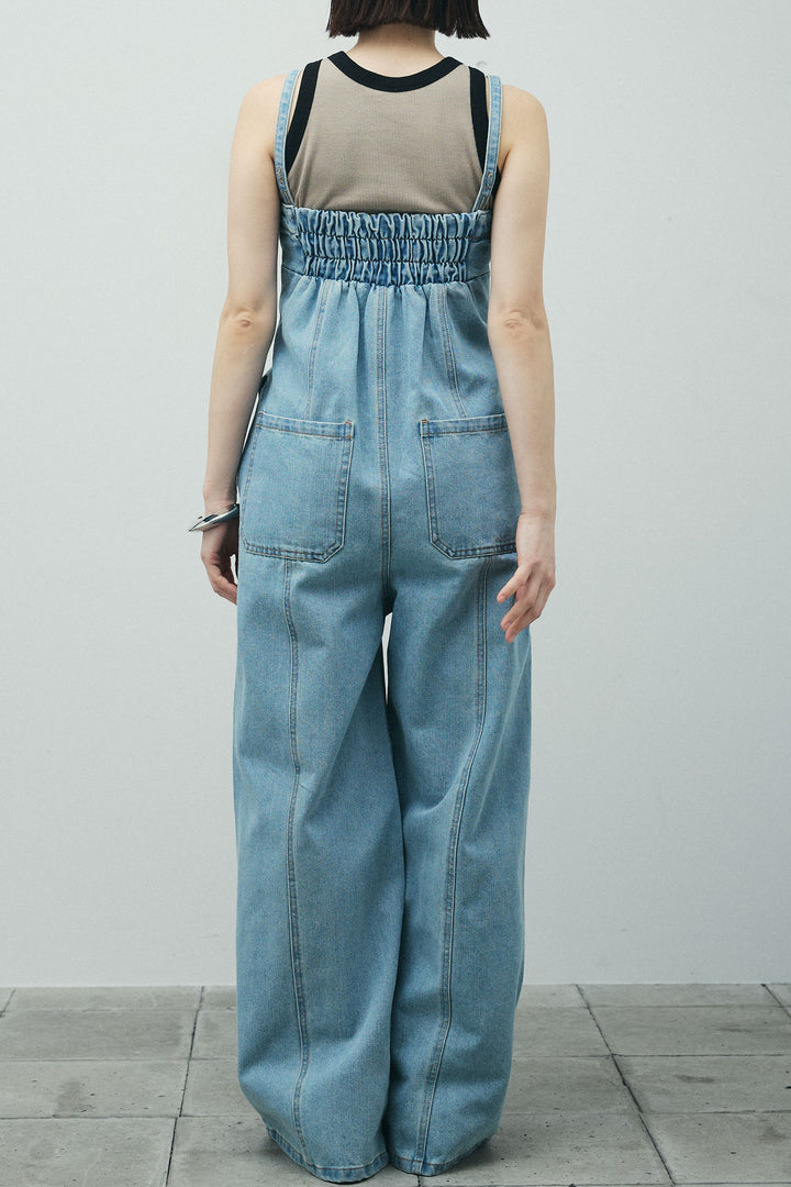 [予約/SET]カップ付き配色アメスリタンク+デニムオールインワン(2set)