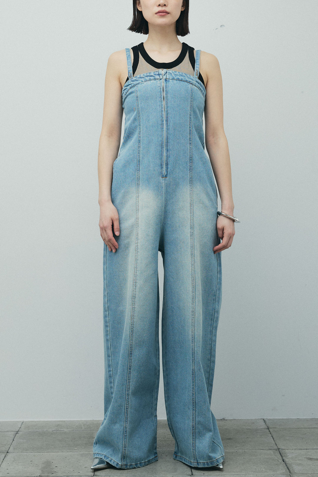 [予約/SET]ヘザーエステルテーラードジャケット+カップ付き配色アメスリタンク+デニムオールインワン(3set)