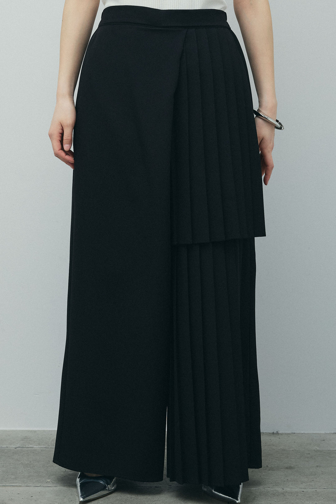 [予約/SET]畦編み金釦ルーズベスト+アシメプリーツパンツ(2set)