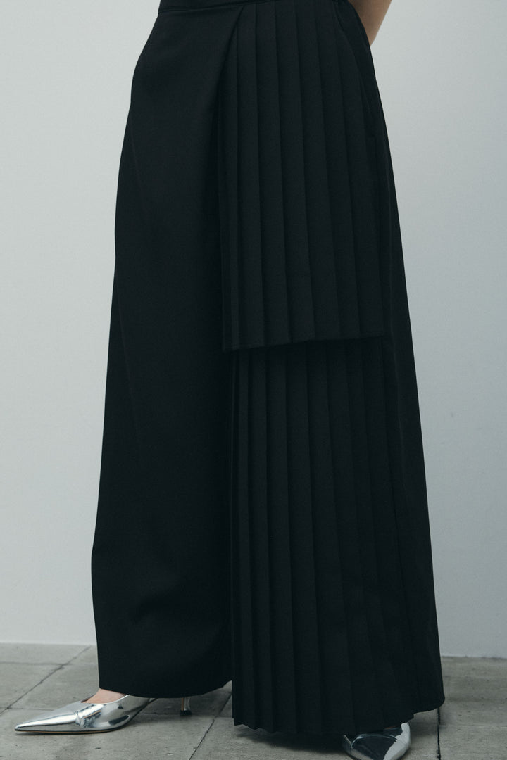 [予約/SET]畦編み金釦ルーズベスト+アシメプリーツパンツ(2set)