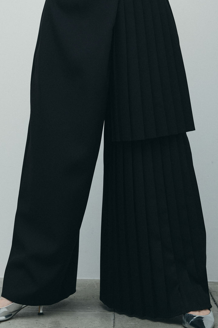 [予約/SET]畦編み金釦ルーズベスト+アシメプリーツパンツ(2set)