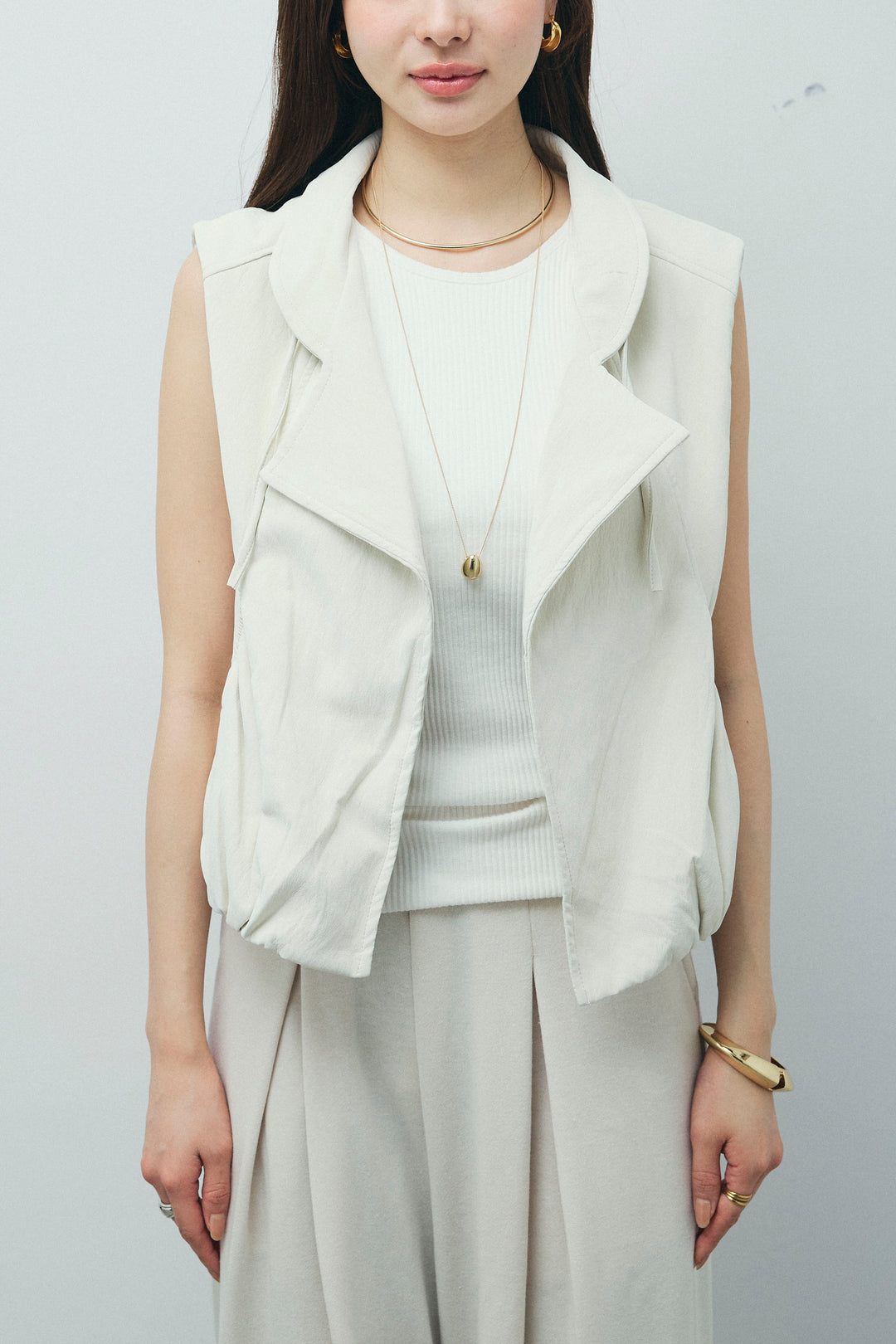 [予約/SET]フェイクスウェードショートベスト+タックボリュームスウェットパンツ(2set)