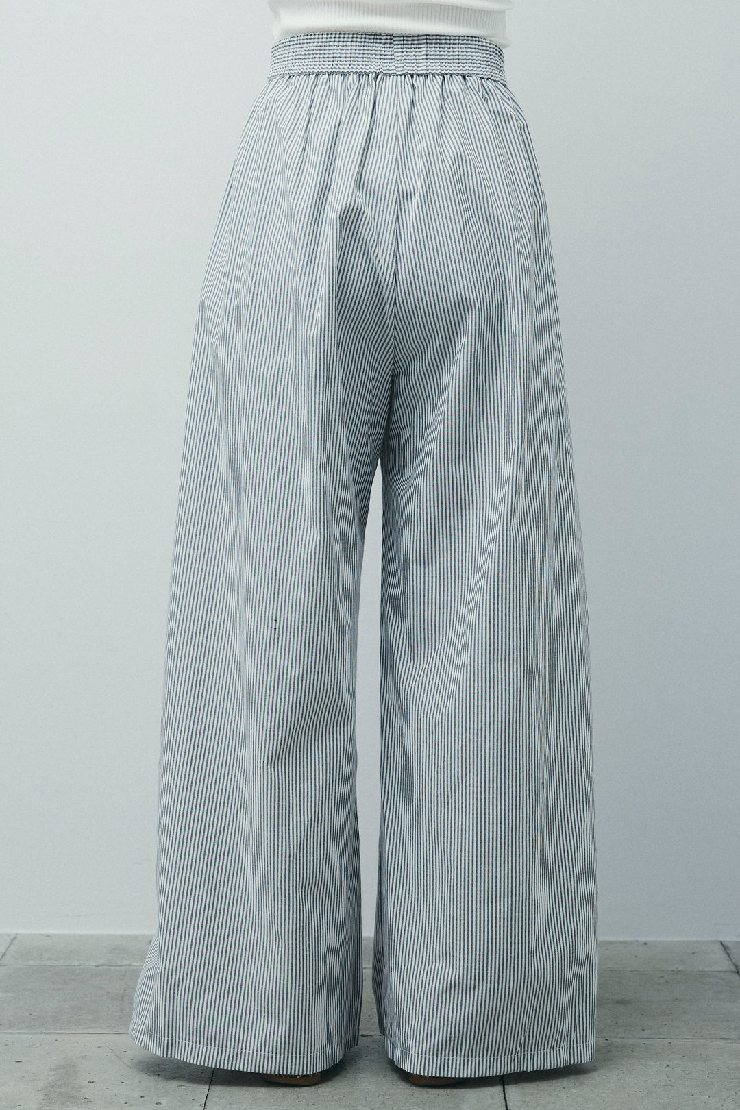 [予約/SET]ラメワッシャーダブルジレ+ウエスト巻きストライプワイドパンツ(2set)