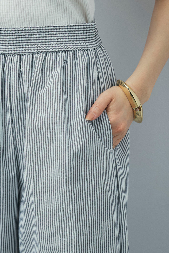 [予約/SET]ラメワッシャーダブルジレ+ウエスト巻きストライプワイドパンツ(2set)