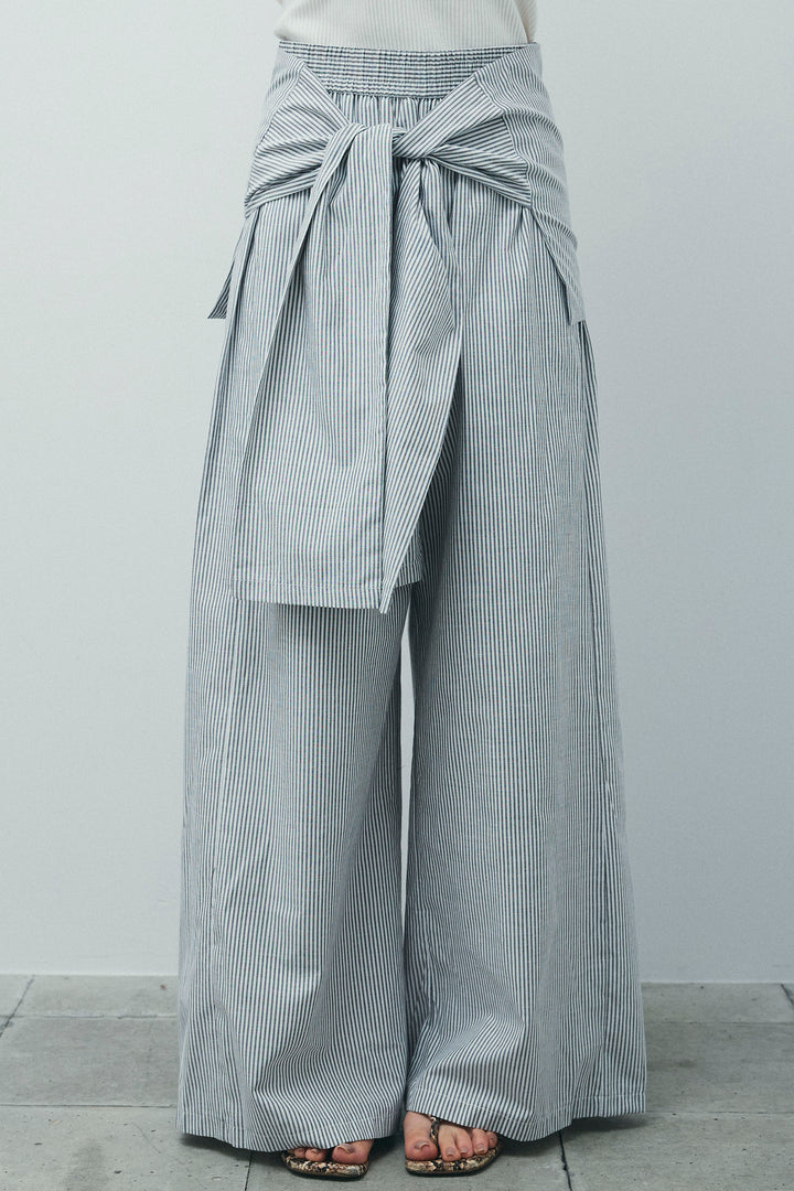 [予約]ウエスト巻きストライプワイドパンツ