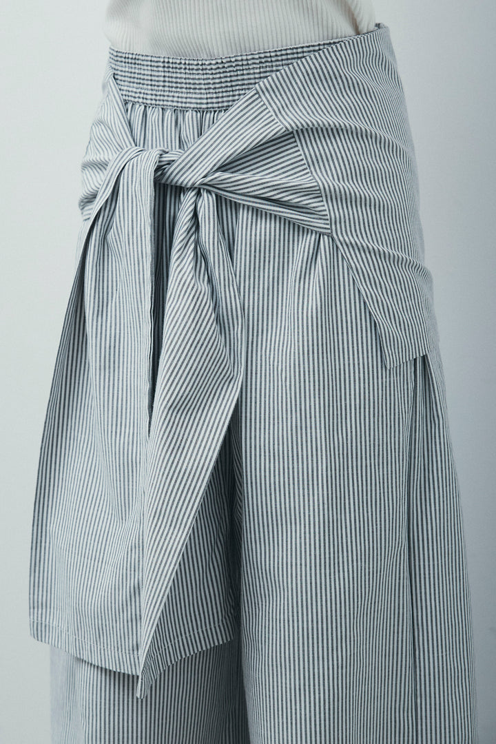 [予約]ウエスト巻きストライプワイドパンツ