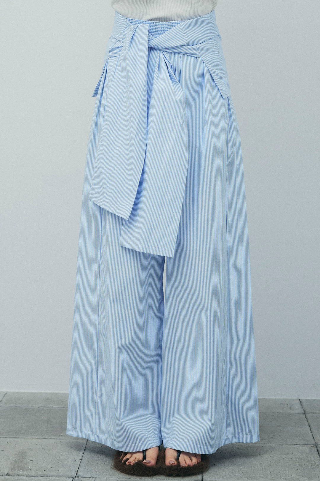 [予約]ウエスト巻きストライプワイドパンツ
