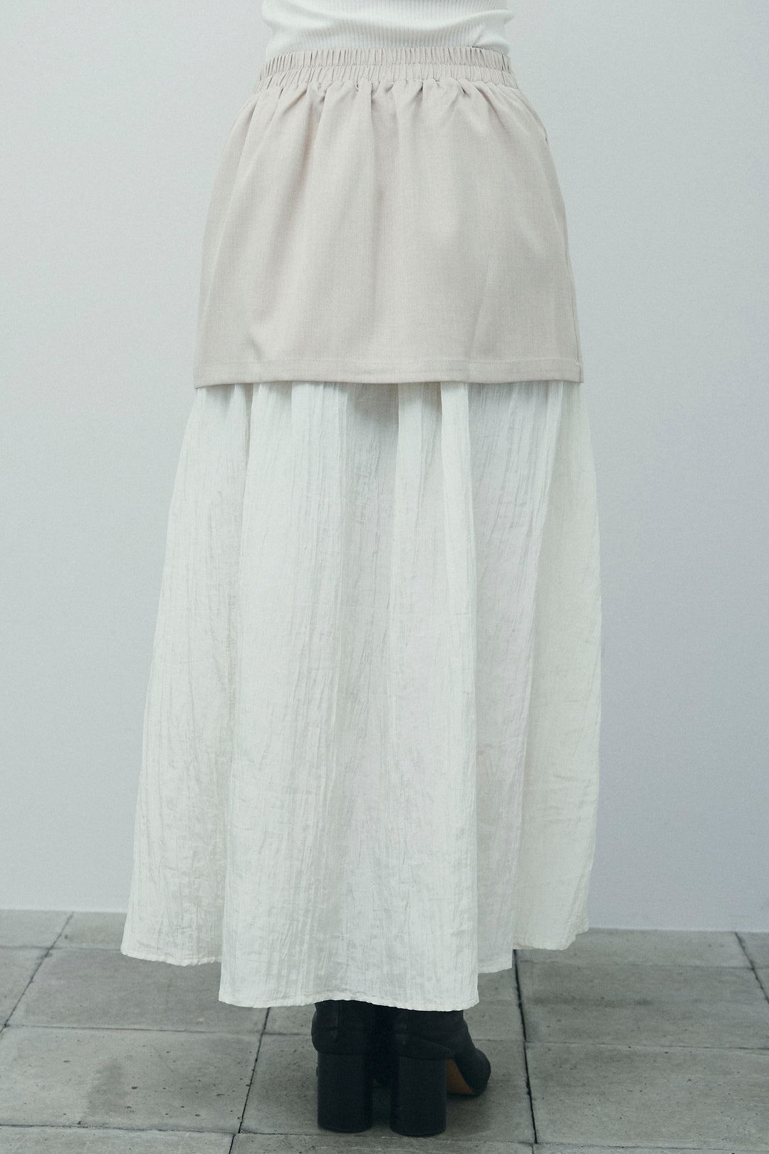 [予約/SET]ノーカラージレ+レイヤードスカート(2set)