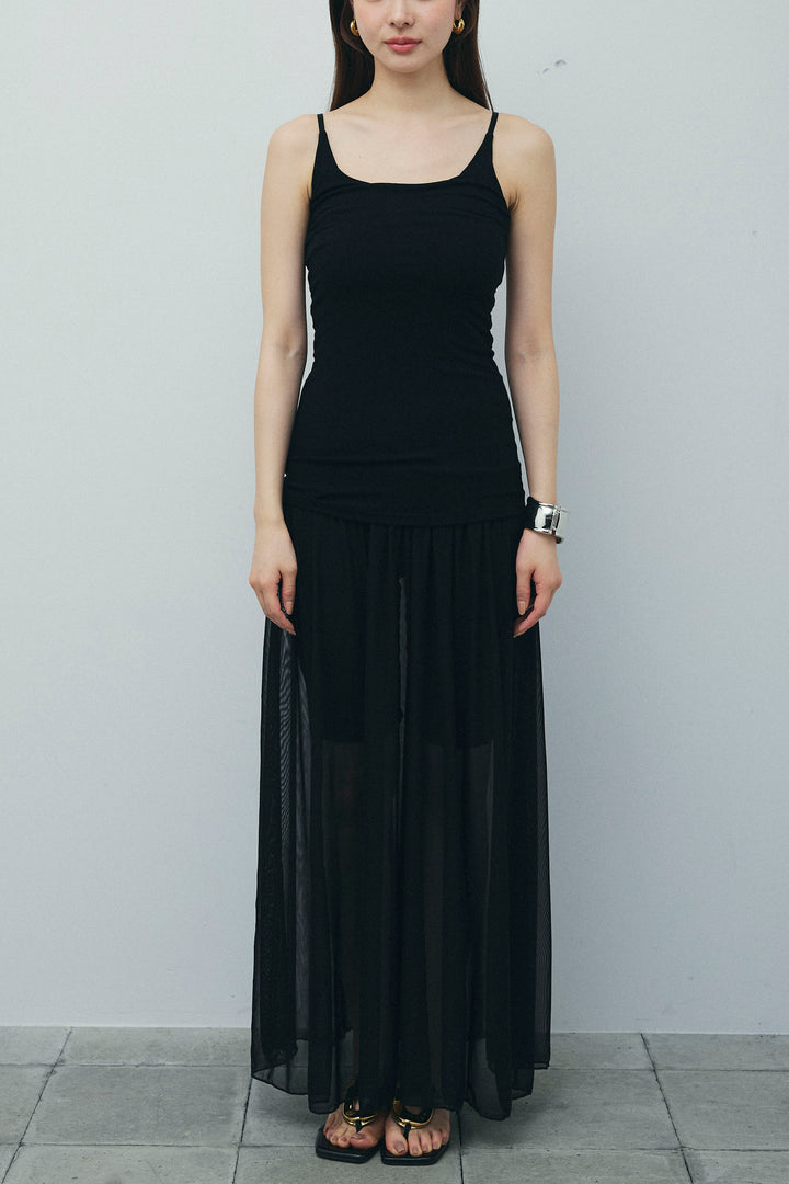 [予約/SET]ウエストラップロングシャツ+シアーキャミOP(2set)