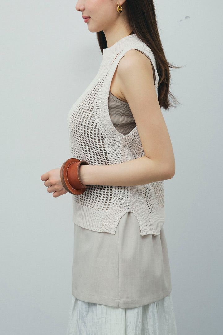 [予約/SET]フィッシュネットノースリーブニット+カップ付きストラップキャミ(2set)