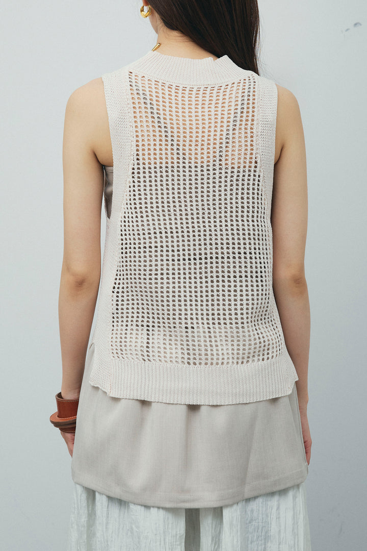 [予約/SET]フィッシュネットノースリーブニット+カップ付きストラップキャミ(2set)