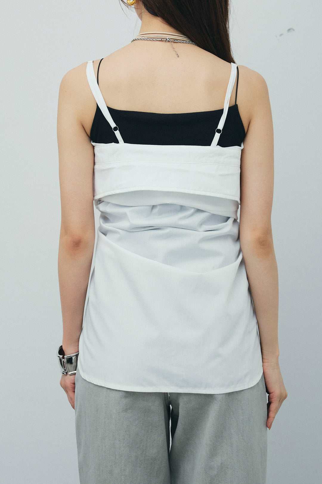 [予約/SET]2WAYキャミソールビスチェシャツ+カットアウトリブタンク+ヴィンテージカーブデニムパンツ(3set)