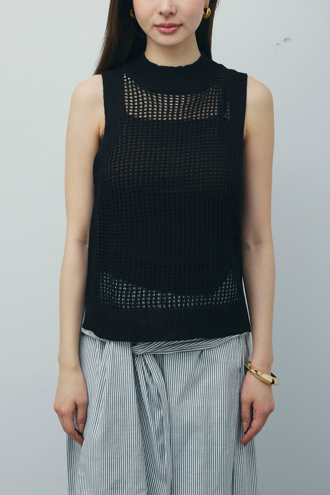 [予約]フィッシュネットノースリーブニット