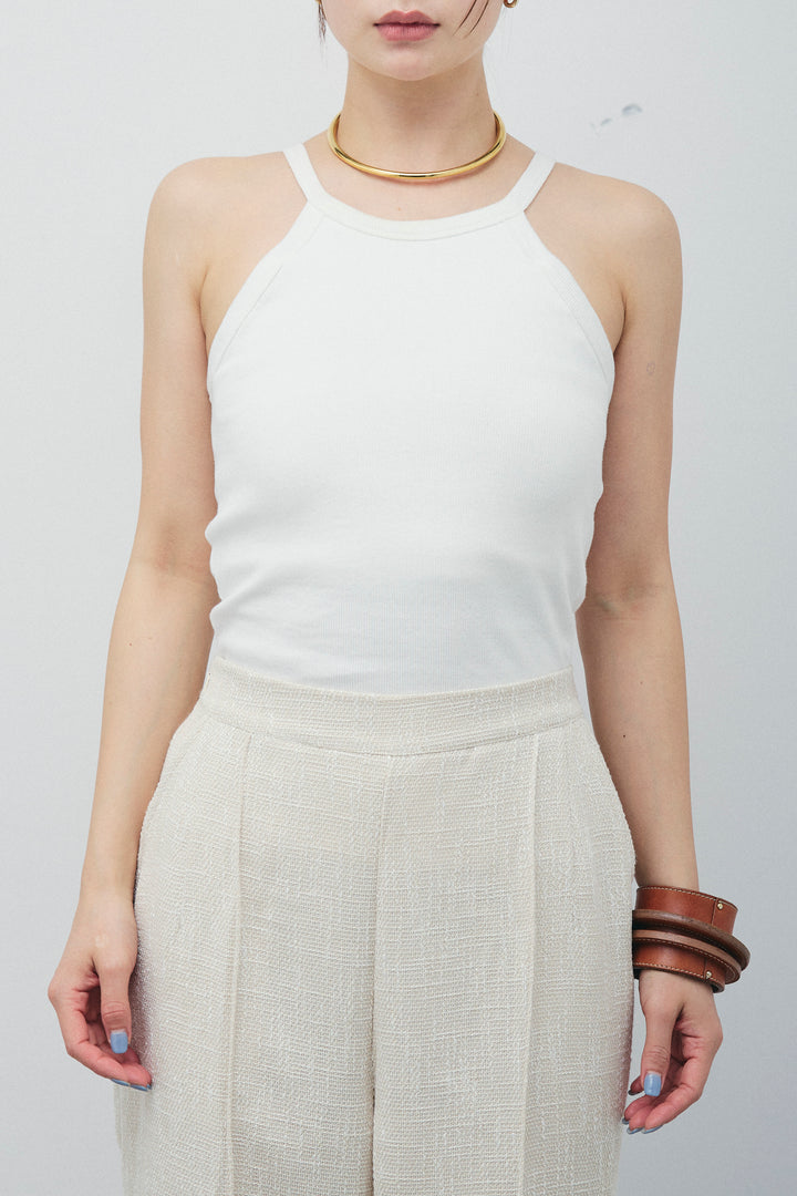 [予約/SET]シアーノースリーブニット+カップ付きホルターネックタンク+アシンメトリースカート(3set)