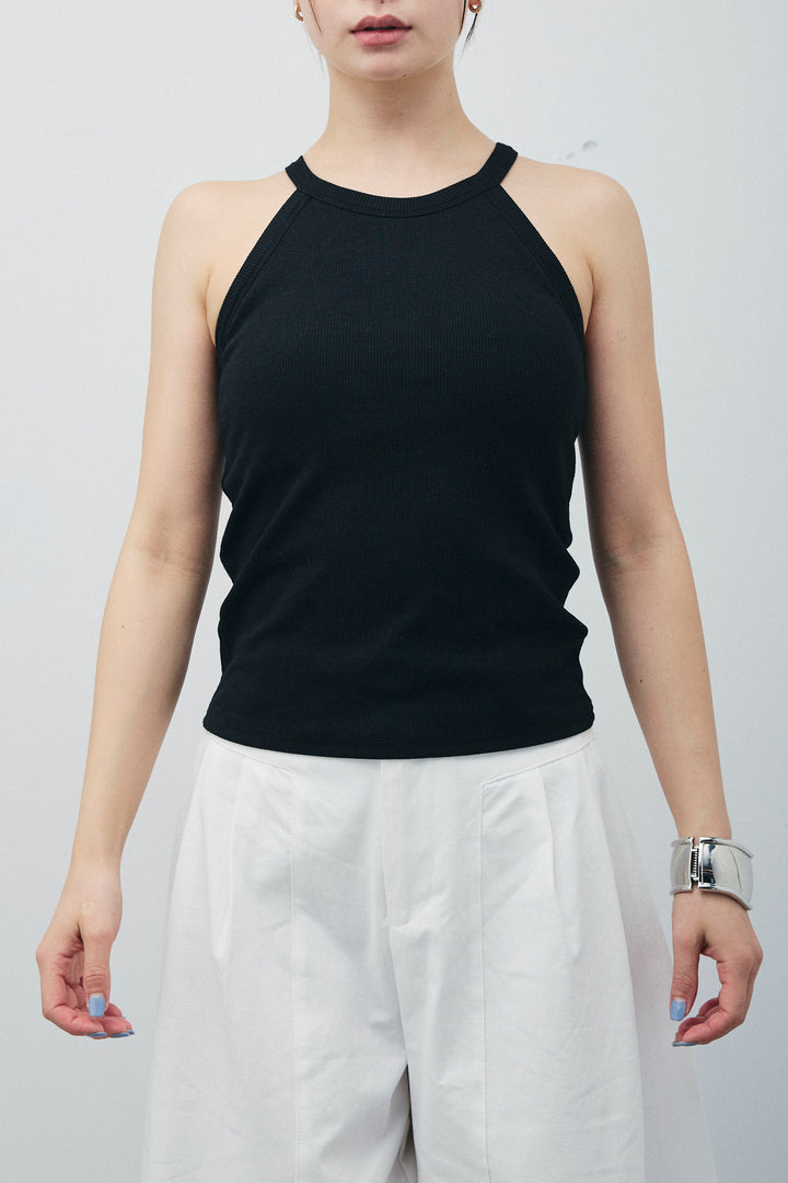 [予約/SET]カップ付きホルターネックタンク+バンピーステッチ2WAYベスト+ベルト付きバギーパンツ(3set)