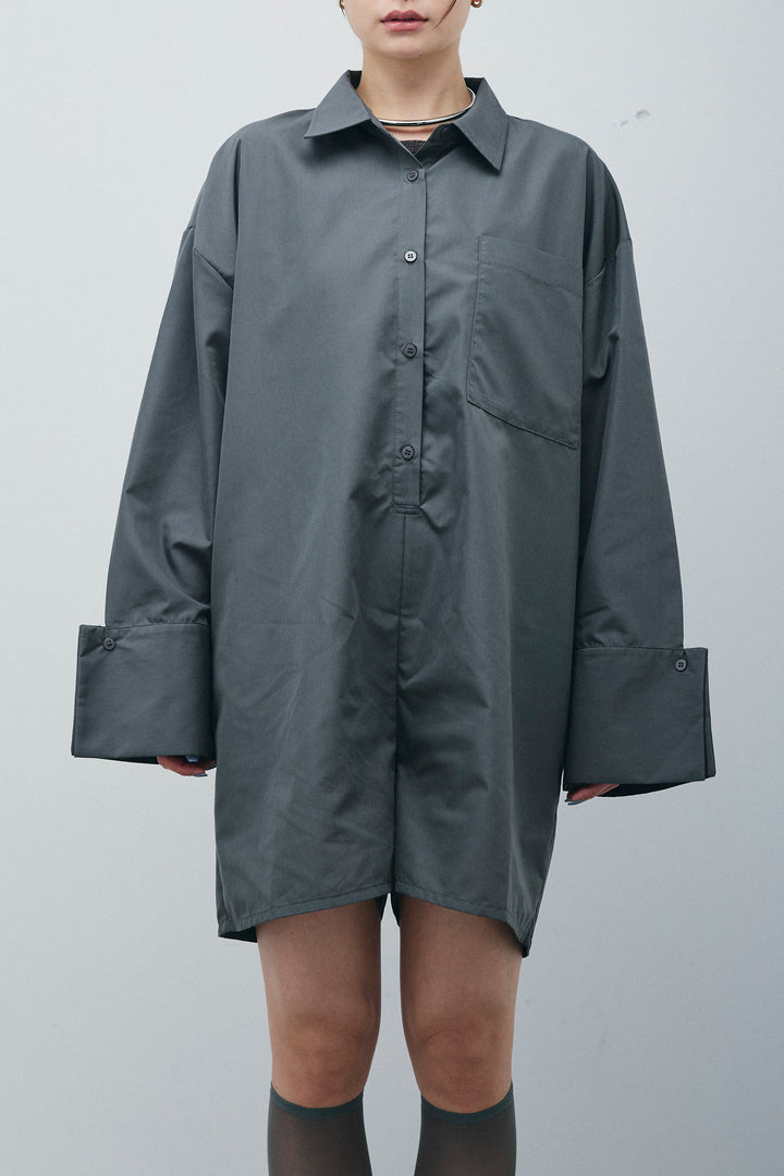 [予約/SET]ロゴプリントシアーニット+ブロードシャツロンパース(2set)