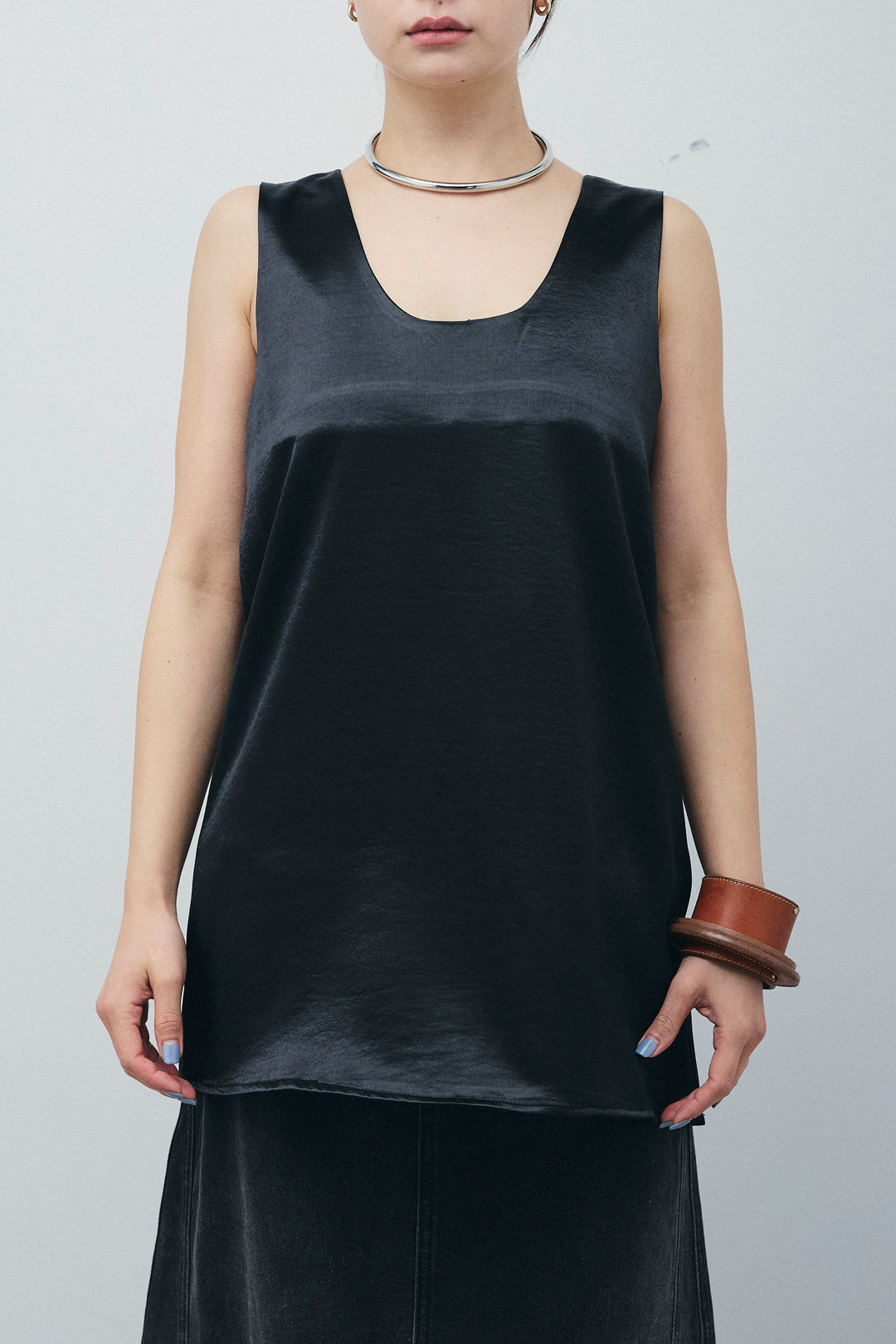 [予約/SET]サテン2wayトップス+レース付きカットスカート+ヴィンテージカーブデニムパンツ(3set)