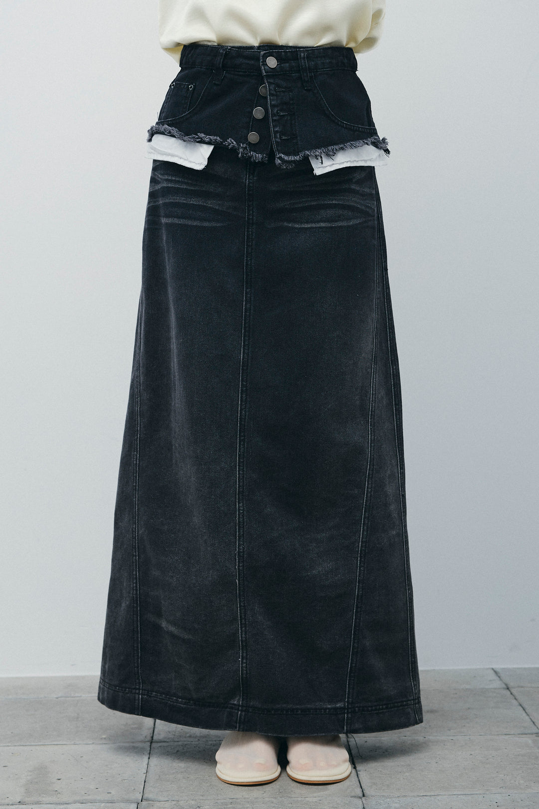 レイヤードデニムロングスカート