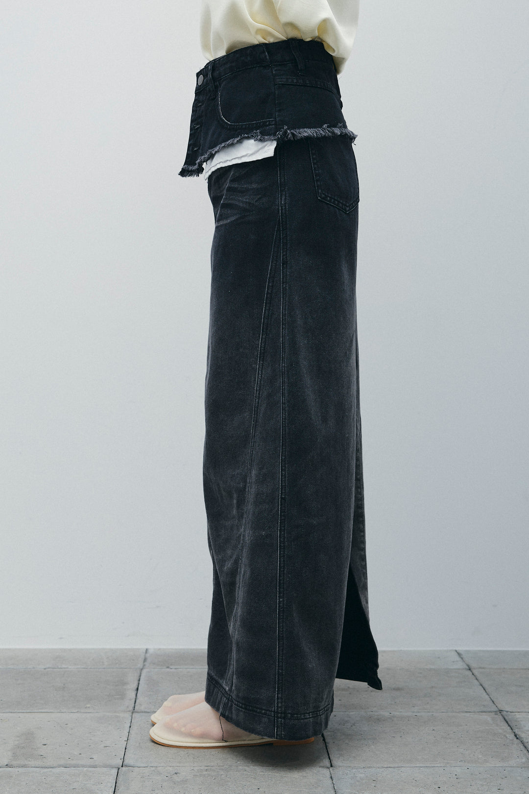 レイヤードデニムロングスカート