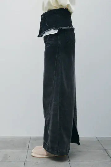 [予約/SET]シアーベロアハーフスリーブTOPS+レイヤードデニムロングスカート(2set)