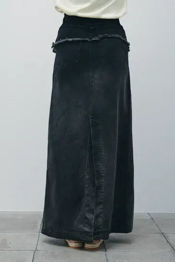 [予約/SET]シアーベロアハーフスリーブTOPS+レイヤードデニムロングスカート(2set)