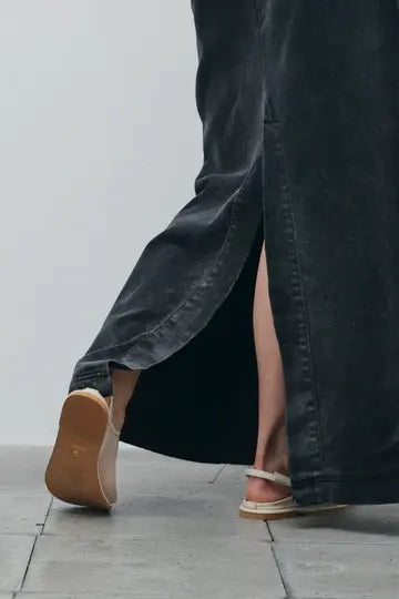 [予約/SET]シアーベロアハーフスリーブTOPS+レイヤードデニムロングスカート(2set)