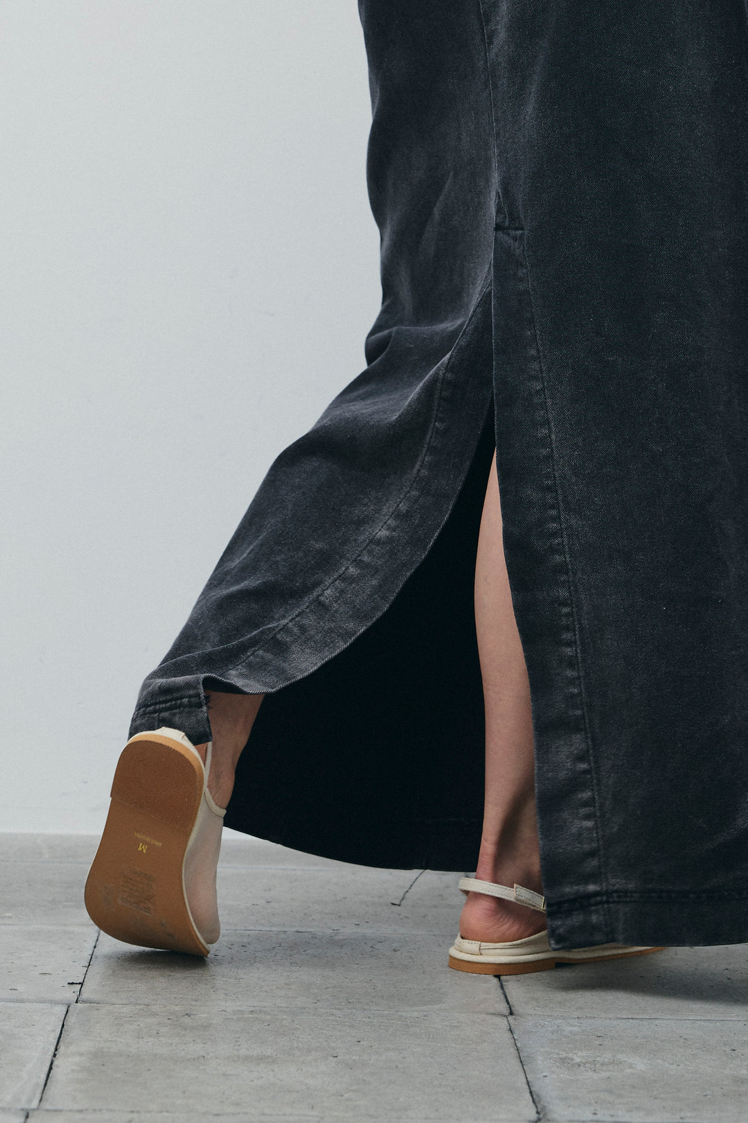 サテン2wayトップス+レイヤードデニムロングスカート(2set)