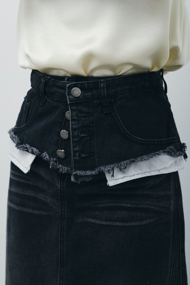 レイヤードデニムロングスカート