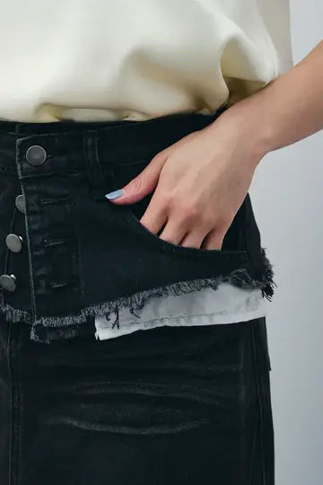 [予約/SET]シアーベロアハーフスリーブTOPS+レイヤードデニムロングスカート(2set)