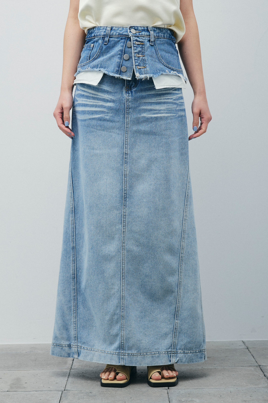 レイヤードデニムロングスカート