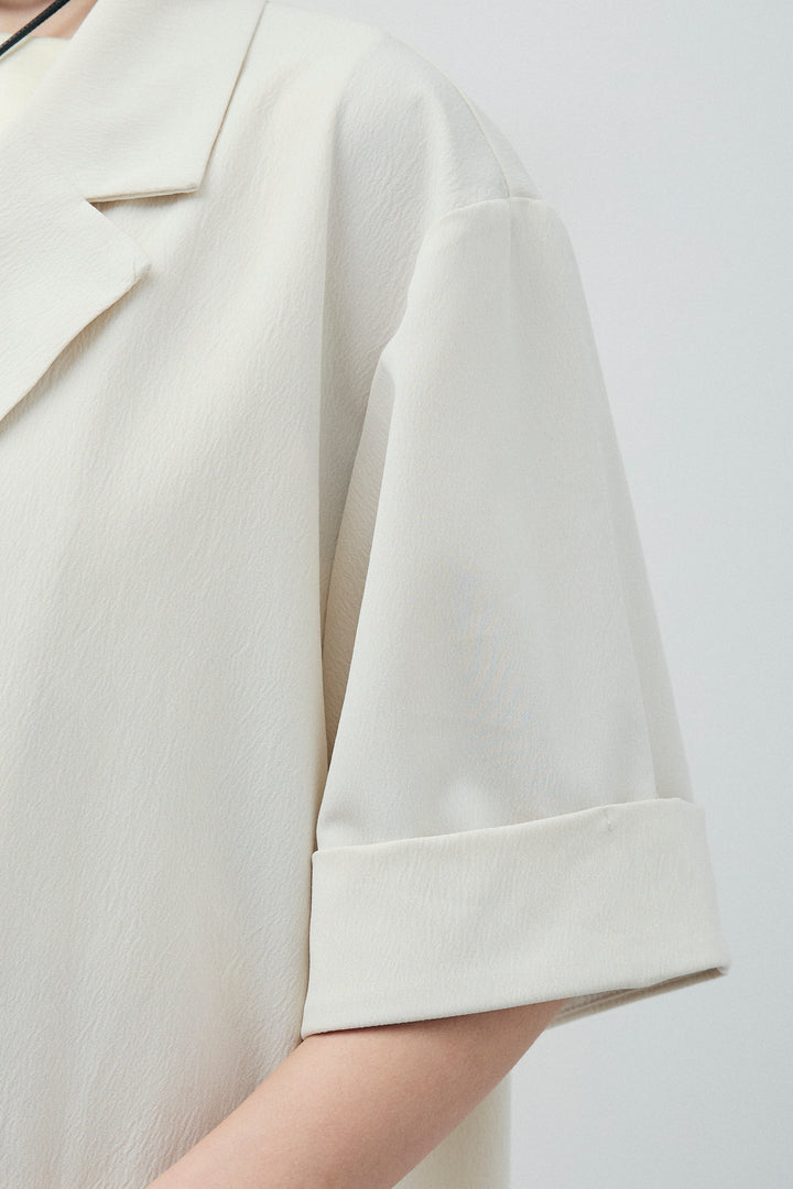 [予約/SET]クレープ半袖ダブルジャケット+サテン2wayトップス+クレープタックワイドパンツ(3set)