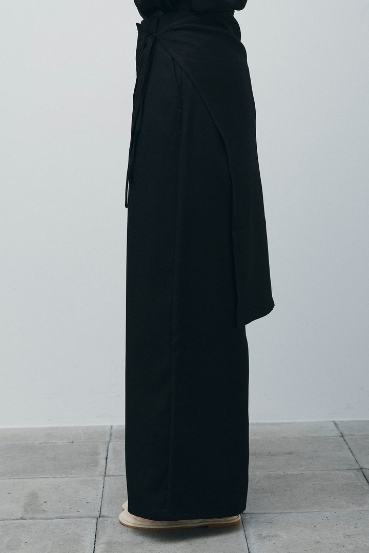 [予約/SET]サテン2wayトップス+ヘザーツイルラップスカート付きパンツ(2set)