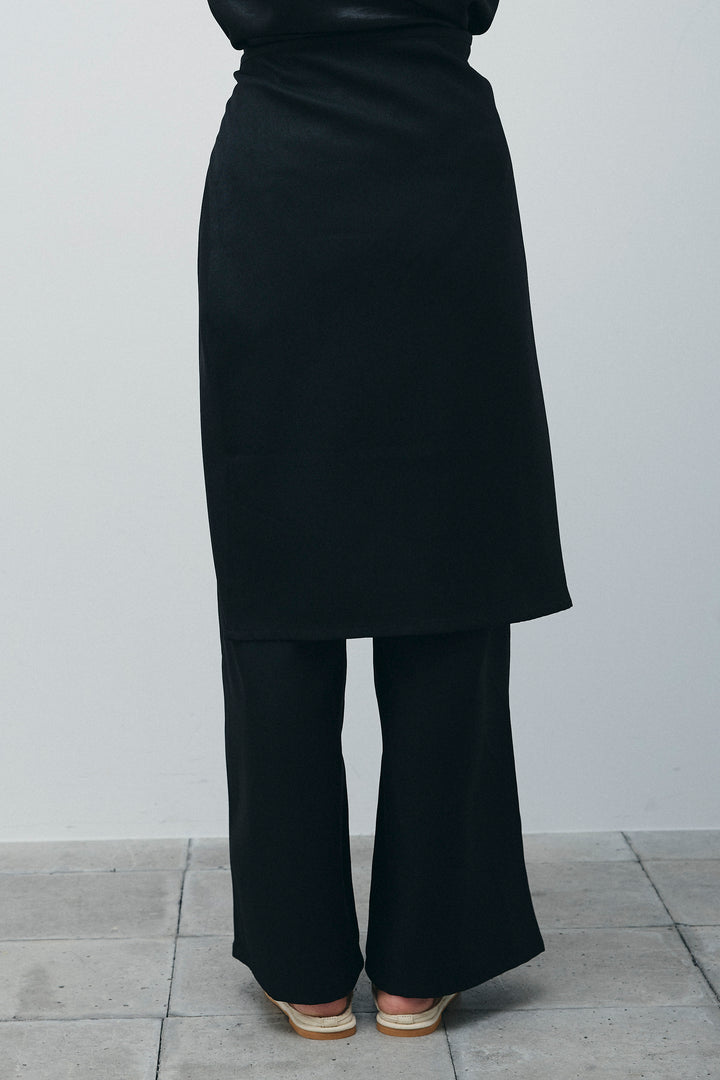 [予約/SET]バックフリルヘムショートテーラードベスト+クロップドカップ付きキャミ+ヘザーツイルラップスカート付きパンツ(3set)