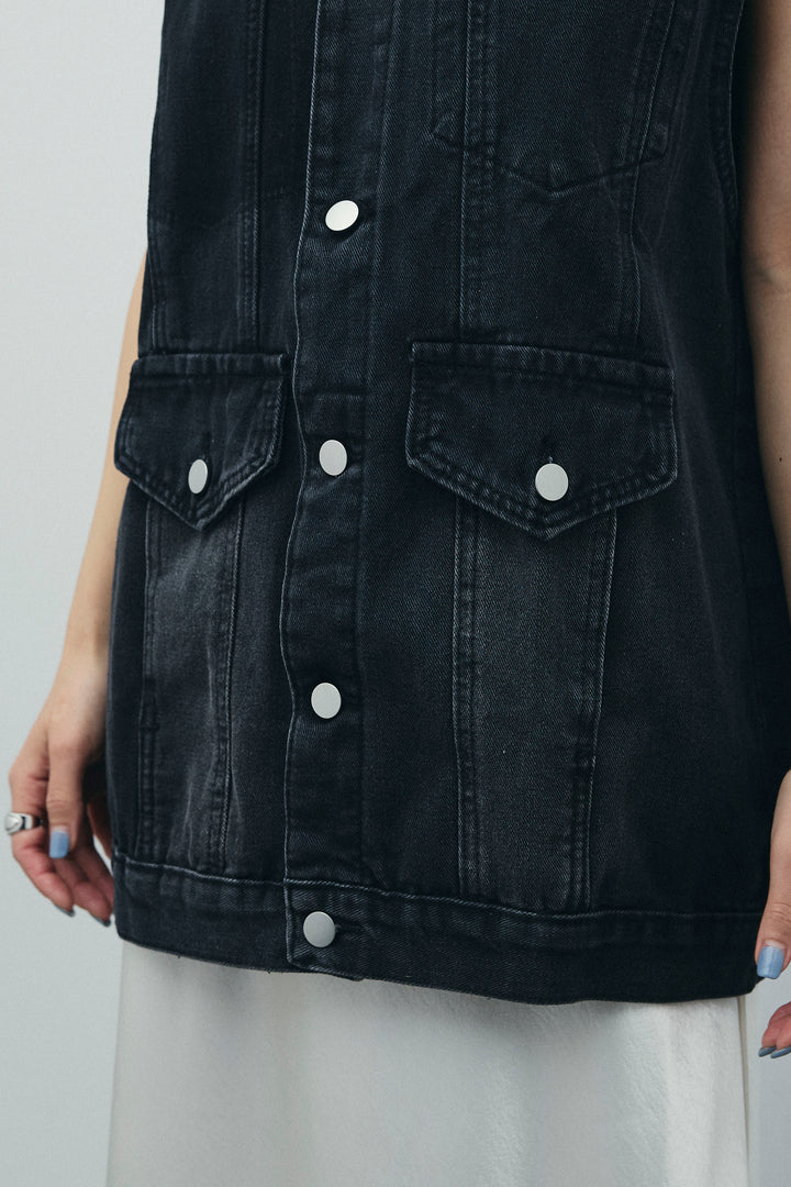 [予約/SET]ヴィンテージライクノースリデニムジャケット+サテンナロースカート(2set)