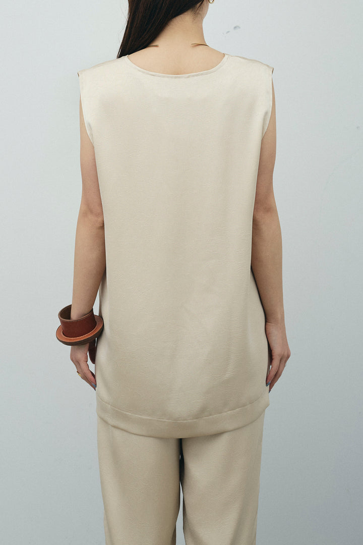 [予約/SET]Vネックサテンセットアップ+カップ付きアシンメトリーキャミソール(2set)