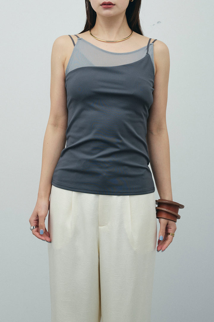 [予約/SET]Vネックサテンセットアップ+カップ付きアシンメトリーキャミソール(2set)