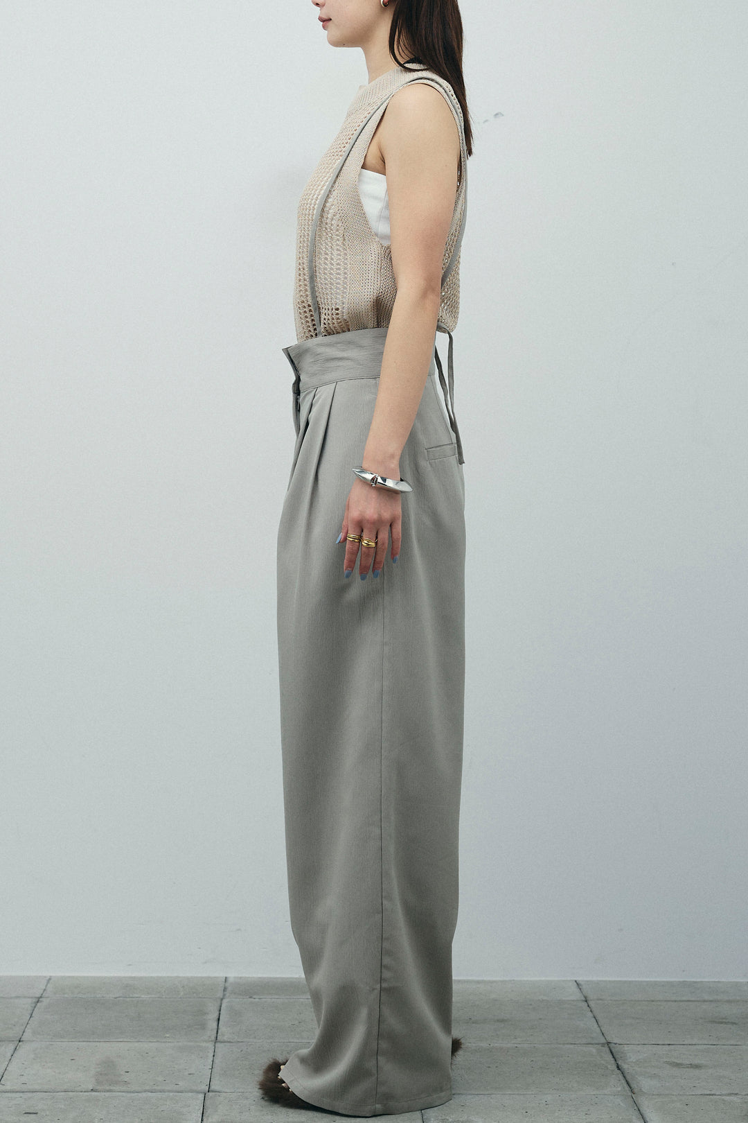 [予約/SET]スウェードライクロングフリンジジレ+クレープタックワイドサロペット(2set)