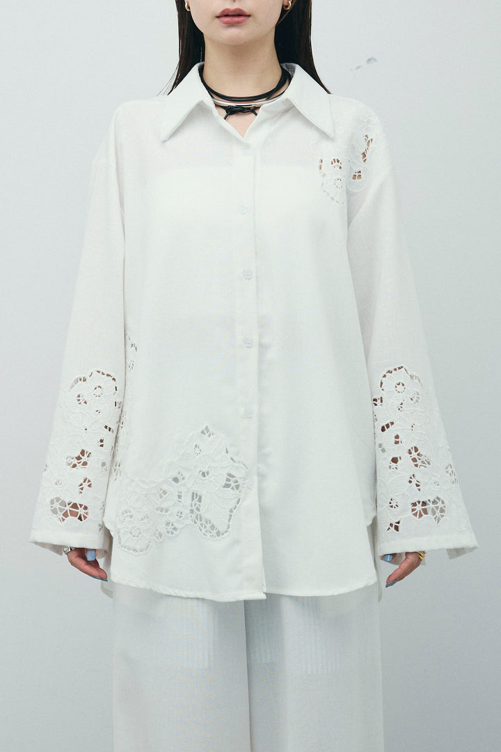 [予約/SET]カットワークレースセットアップ+ストライプイージーハーフパンツ(2set)