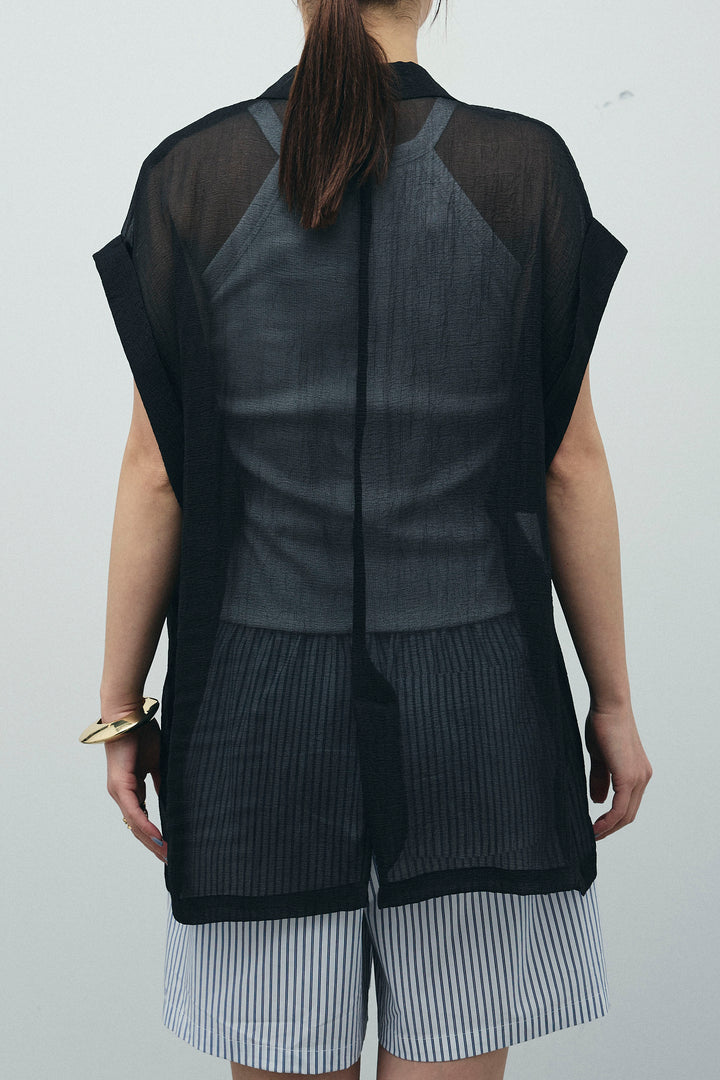 [予約/SET]ラメワッシャーダブルジレ+ウエスト巻きストライプワイドパンツ(2set)